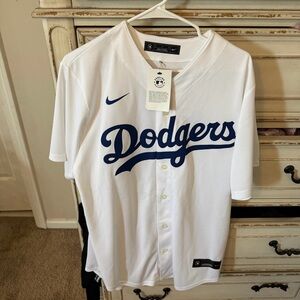 Nike White and Blue Dodgers Men's Jersey